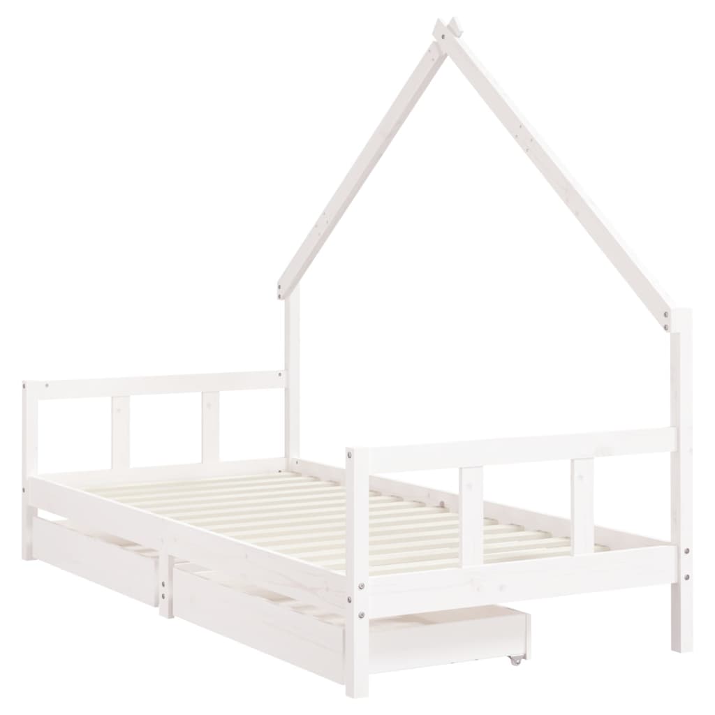 Giroletto Bambini con Cassetti Bianco 90x200cm Massello di Pino