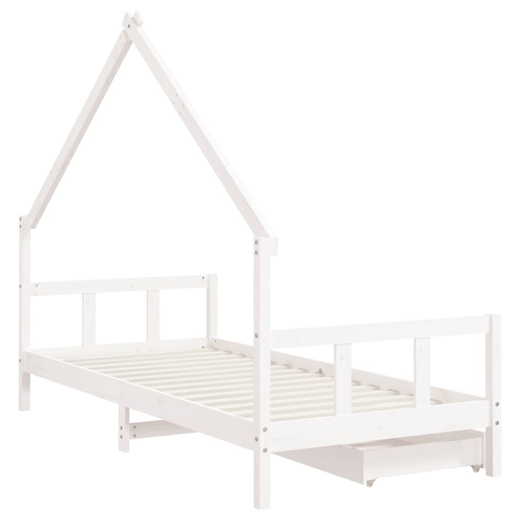 Giroletto Bambini con Cassetti Bianco 90x200cm Massello di Pino