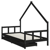 Giroletto Bambini con Cassetti Nero 90x200cm Massello di Pino