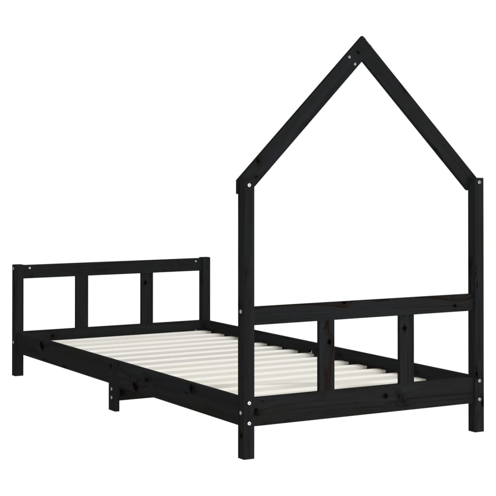 Giroletto per Bambini Nero 90x190 cm in Legno Massello di Pino