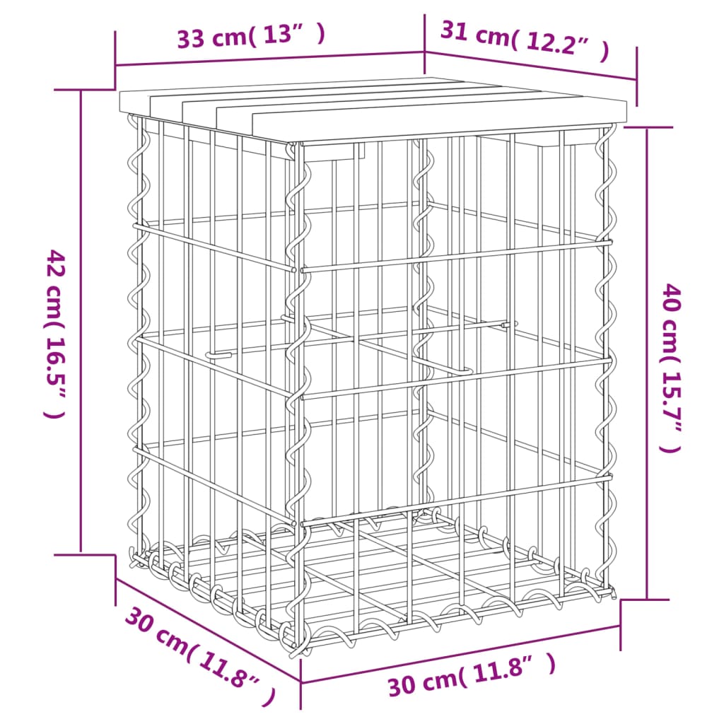 Panca Giardino Design Gabbione 33x31x42 cm Legno Massello Pino