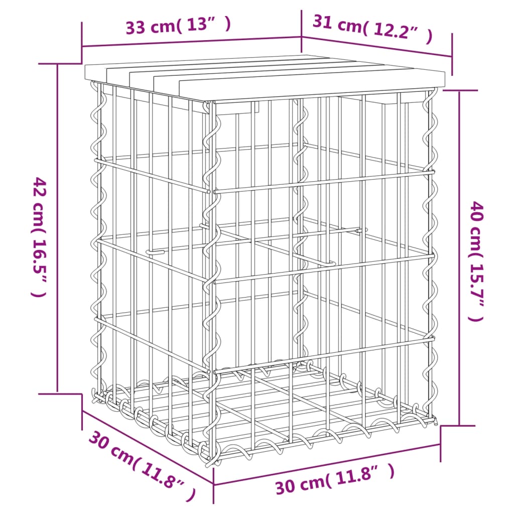 Panca da Giardino Design Gabbione 33x31x42 cm Massello Douglas