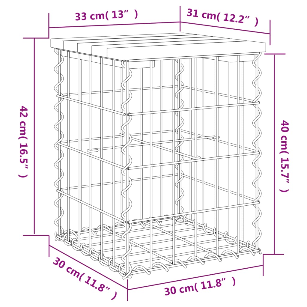 Panca da Giardino Design Gabbione 33x31x42 cm Pino Impregnato