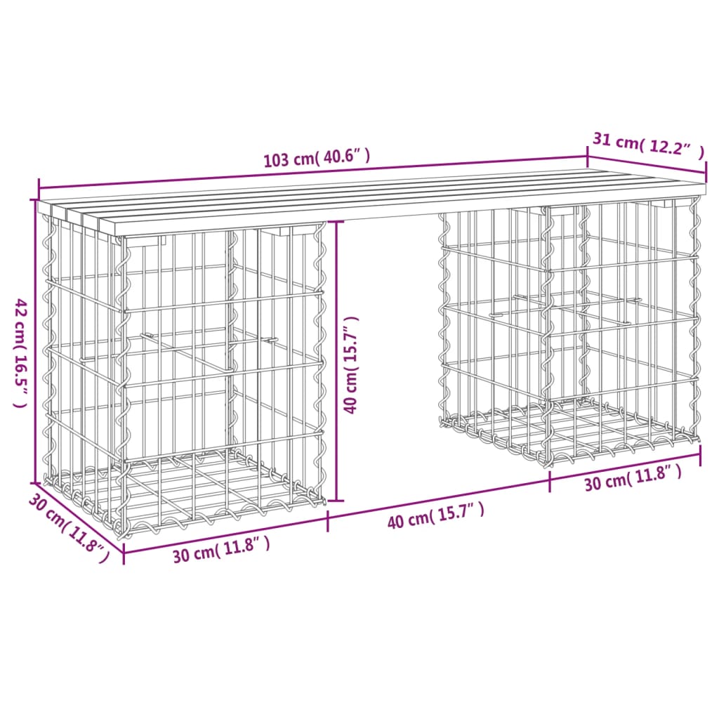 Panca da Giardino Design Gabbione 103x31x42 cm Massello Douglas