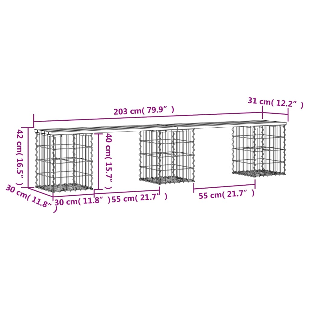 Panca da Giardino Design Gabbione 203x31x42 cm Massello Douglas