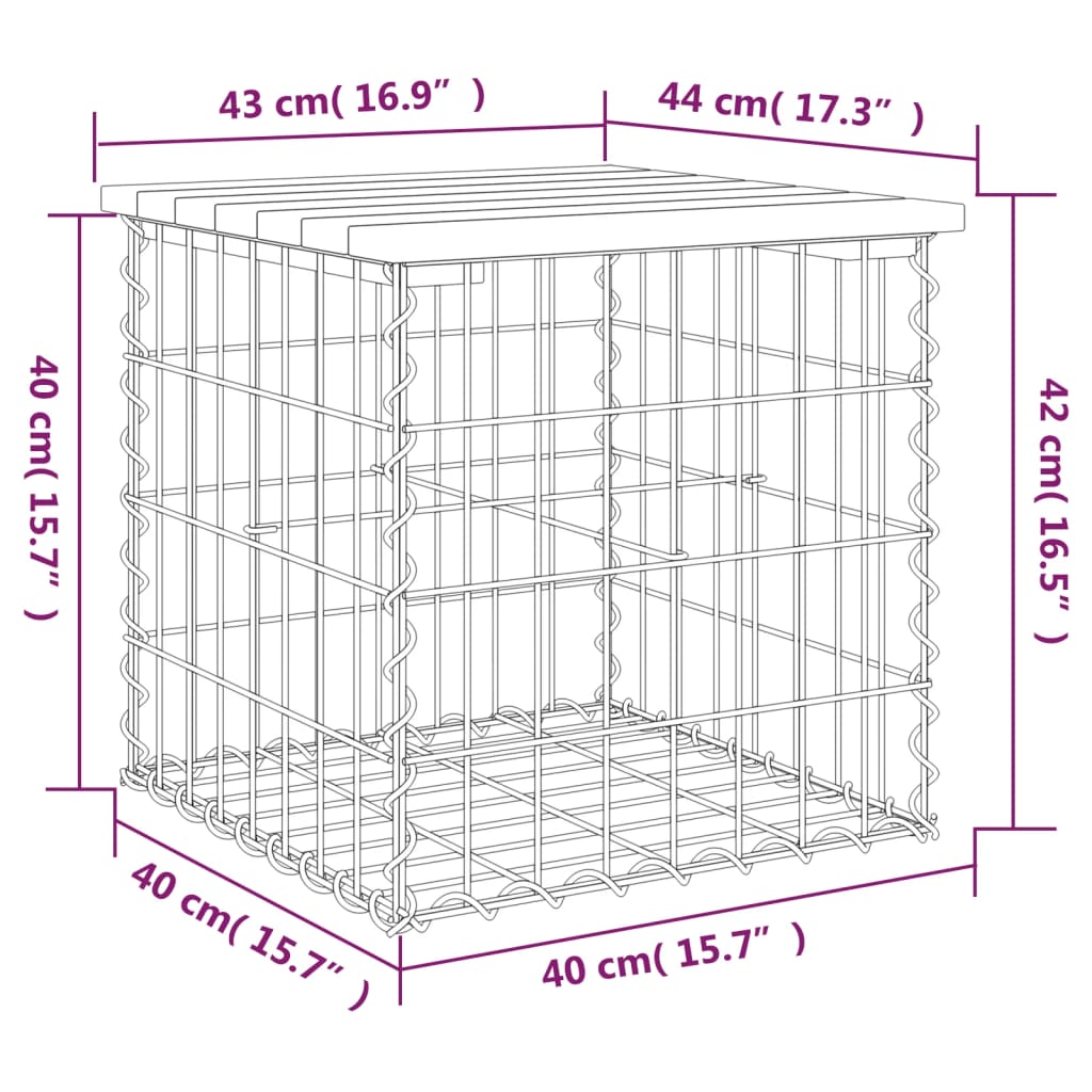 Panca Giardino Design Gabbione 43x44x42 cm Legno Massello Pino