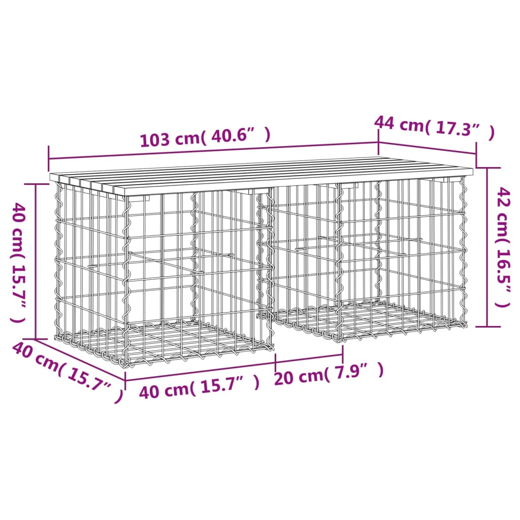 Panca da Giardino Design Gabbione 103x44x42 cm Massello Douglas