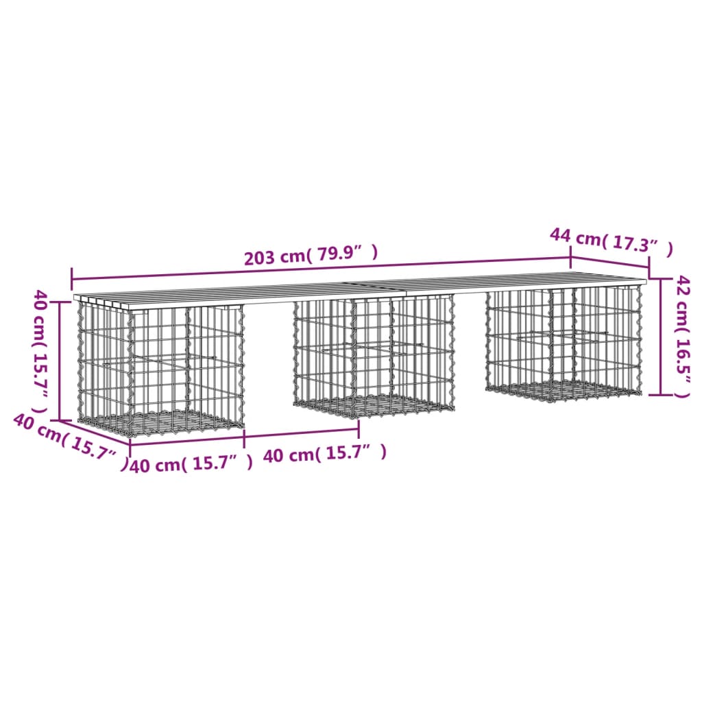 Panca da Giardino Design Gabbione 203x44x42 cm Massello Douglas