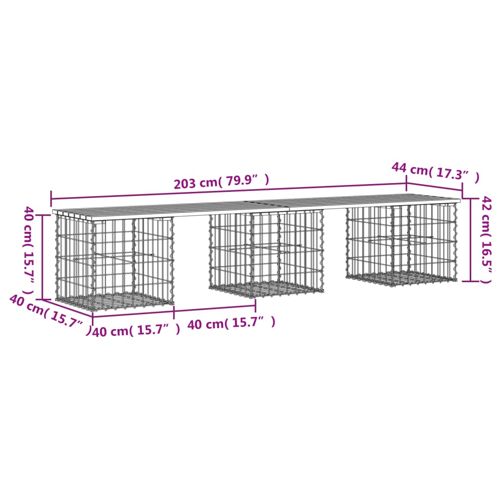 Panca da Giardino Design Gabbione 203x44x42 cm Pino Impregnato