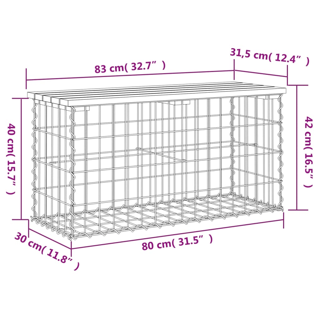 Panca da Giardino Design Gabbione 83x31,5x42cm Massello Douglas