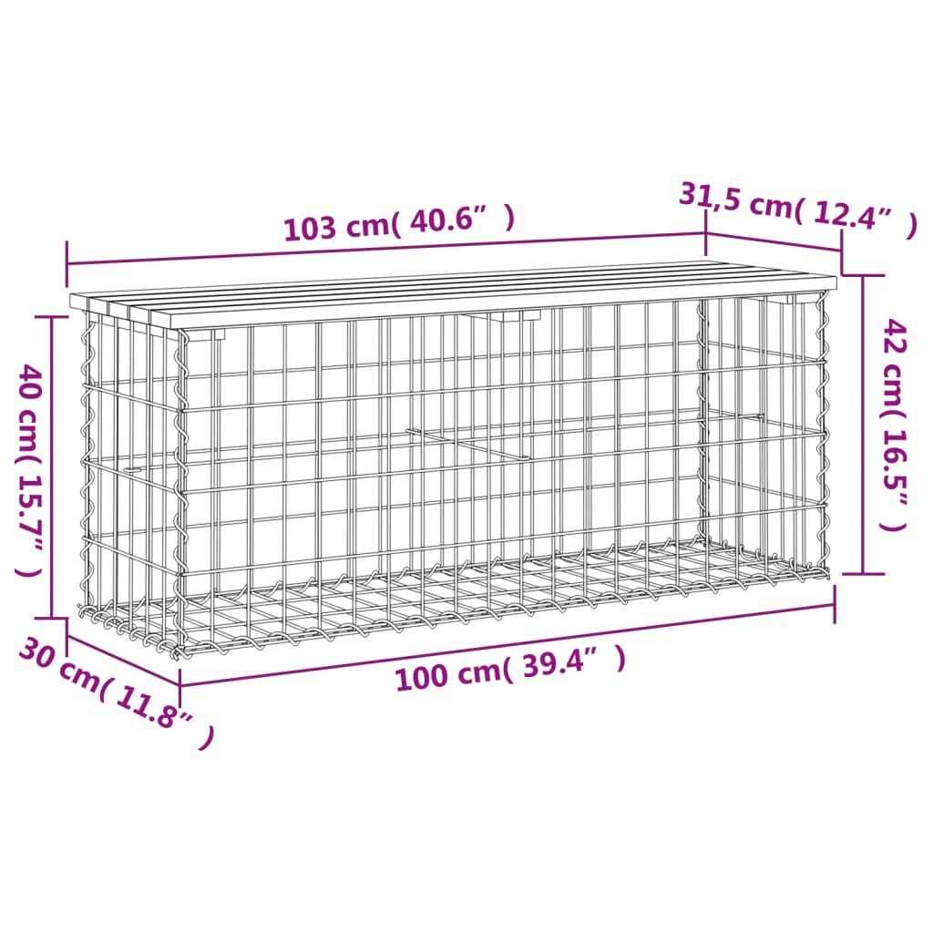 Panca da Giardino Design Gabbione 103x31,5x42cm Pino Impregnato