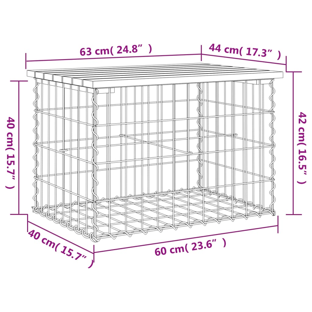 Panca Giardino Design Gabbione 63x44x42 cm Legno Massello Pino