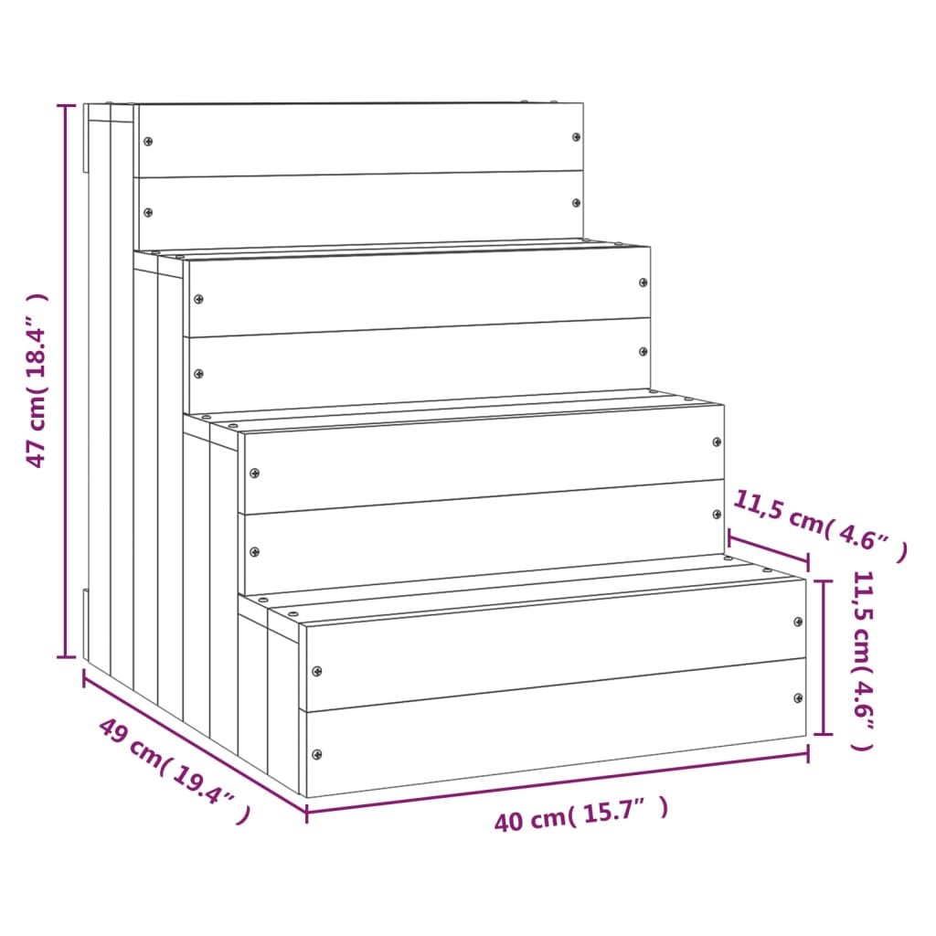 Gray Animal Ladder 40x49x47 cm in Solid Pine Wood