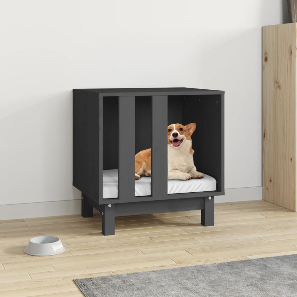Gray Dog House 50x40x52 cm in Solid Pine Wood