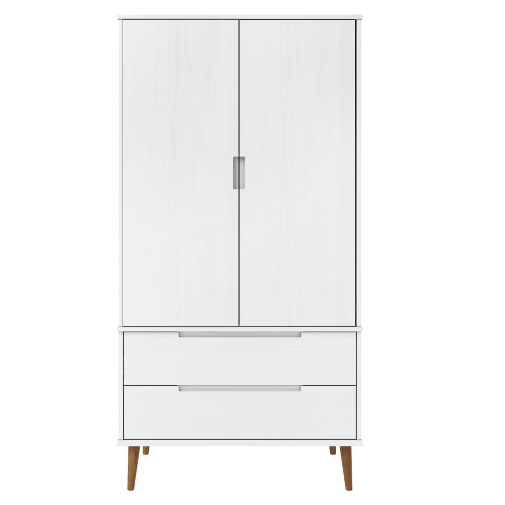 Armadio MOLDE Bianco 90x55x175 cm in Legno Massello di Pino