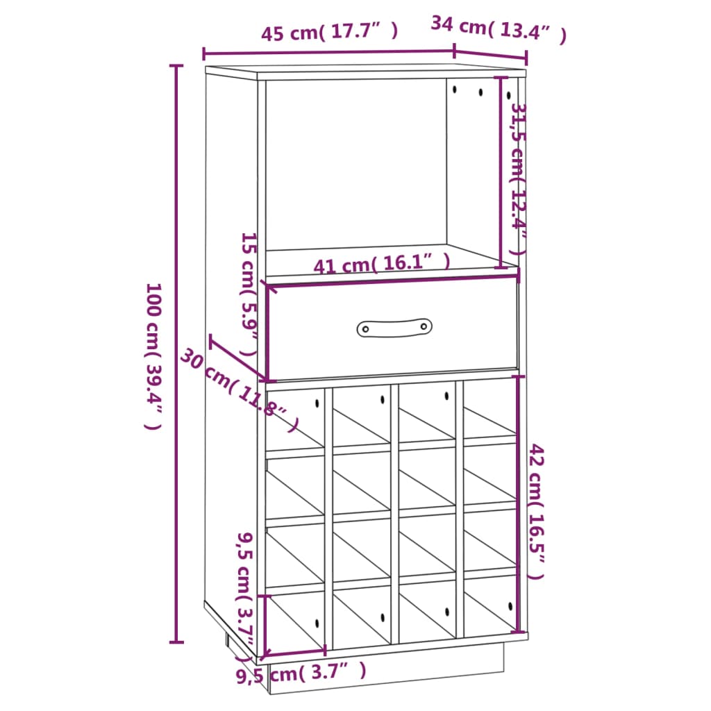 Portabottiglie Miele 45x34x100 cm in Legno Massello di Pino