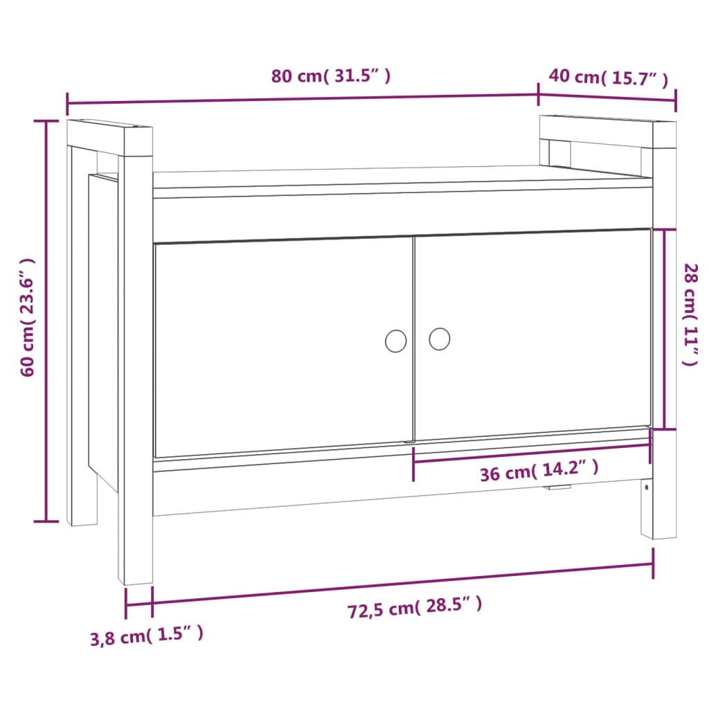 Panca da Ingresso 80x40x60 cm in Legno Massello di Pino