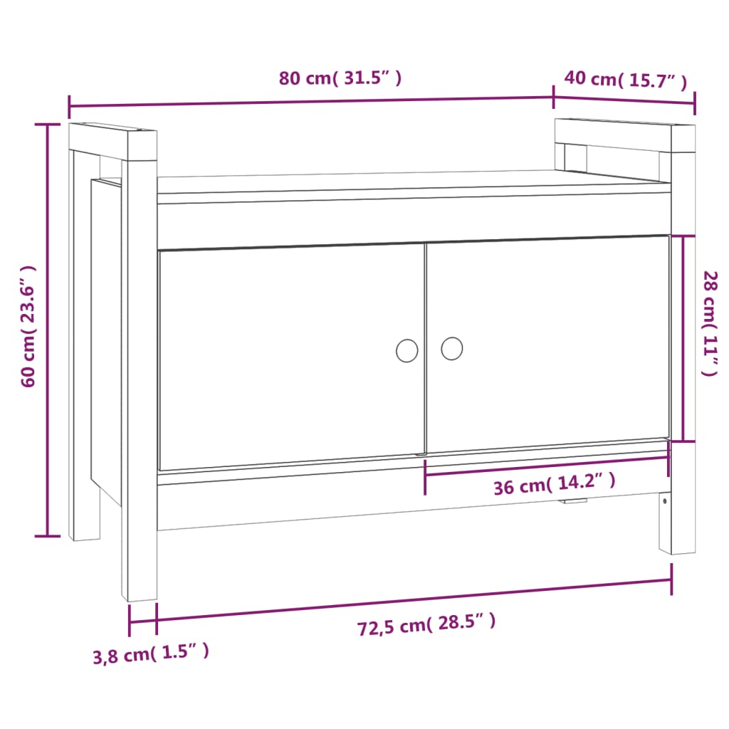 Panca da Ingresso Miele 80x40x60 cm in Legno Massello di Pino