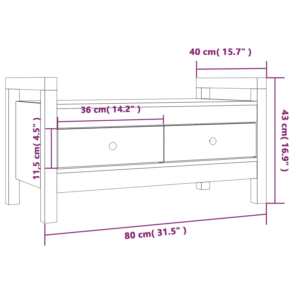 Panca da Ingresso Nero 80x40x43 cm in Legno Massello di Pino