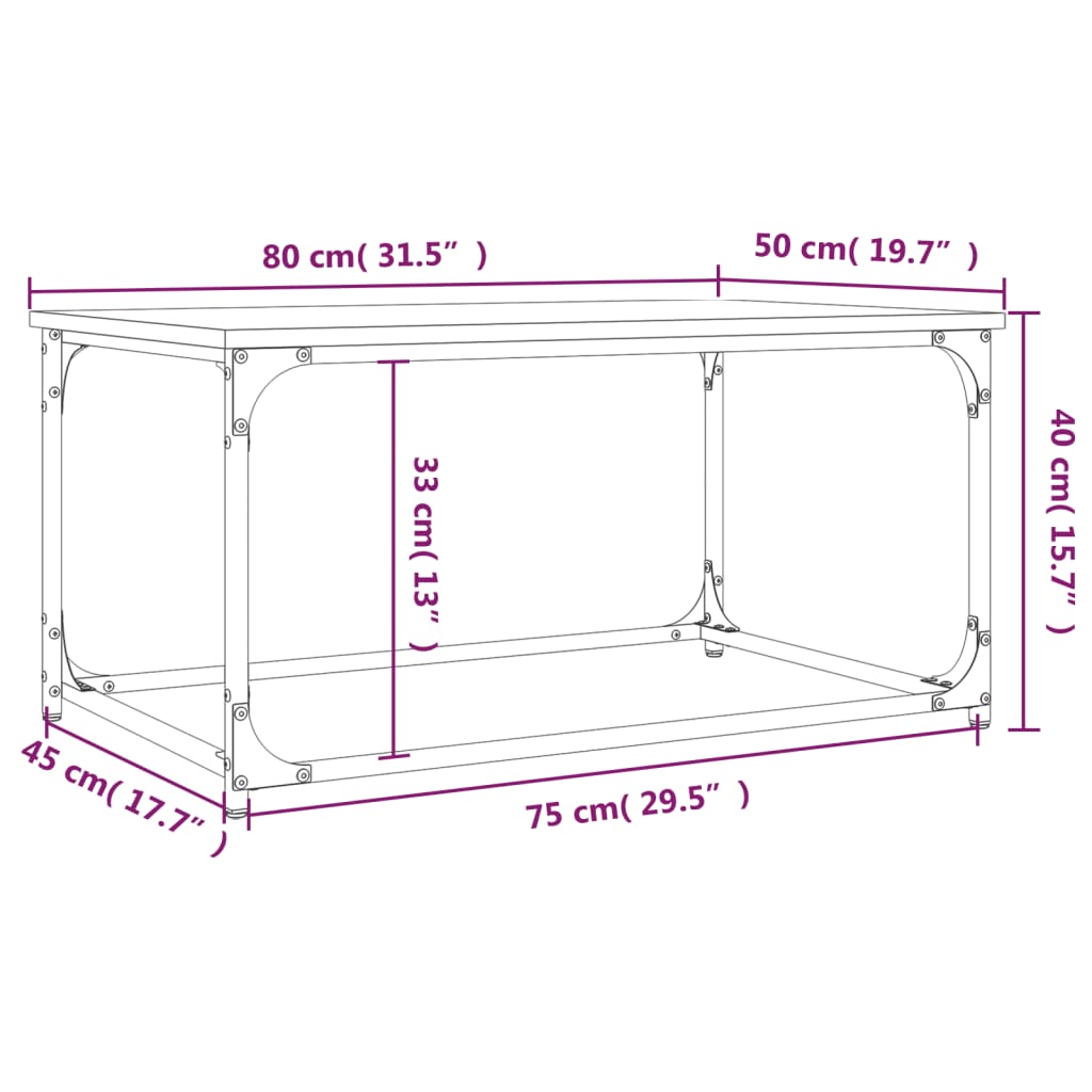 Tavolino Rovere Marrone 80x50x40cm in Legno Multistrato e Ferro