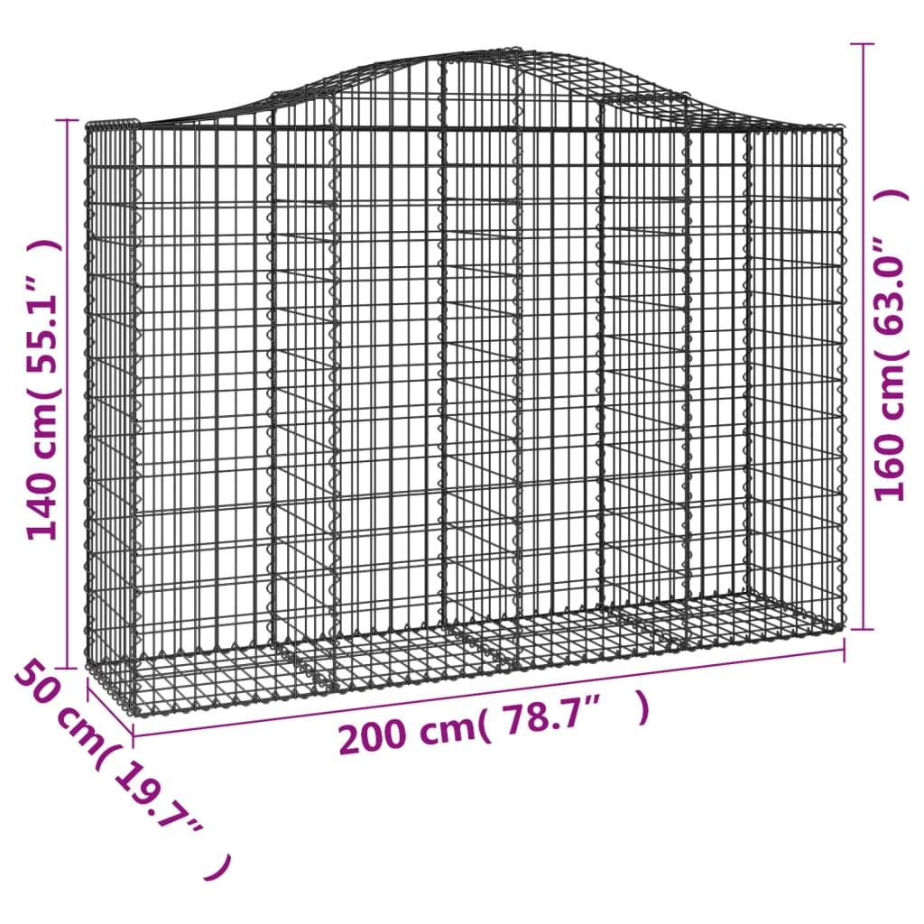 Cesti Gabbioni ad Arco 40 pz 200x50x140/160 cm Ferro Zincato
