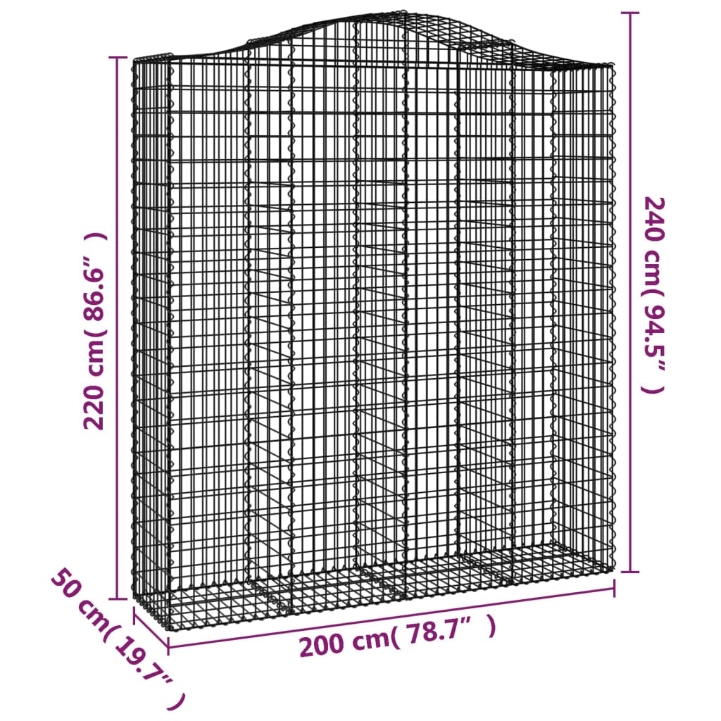 Cesti Gabbioni ad Arco 8 pz 200x50x220/240 cm Ferro Zincato