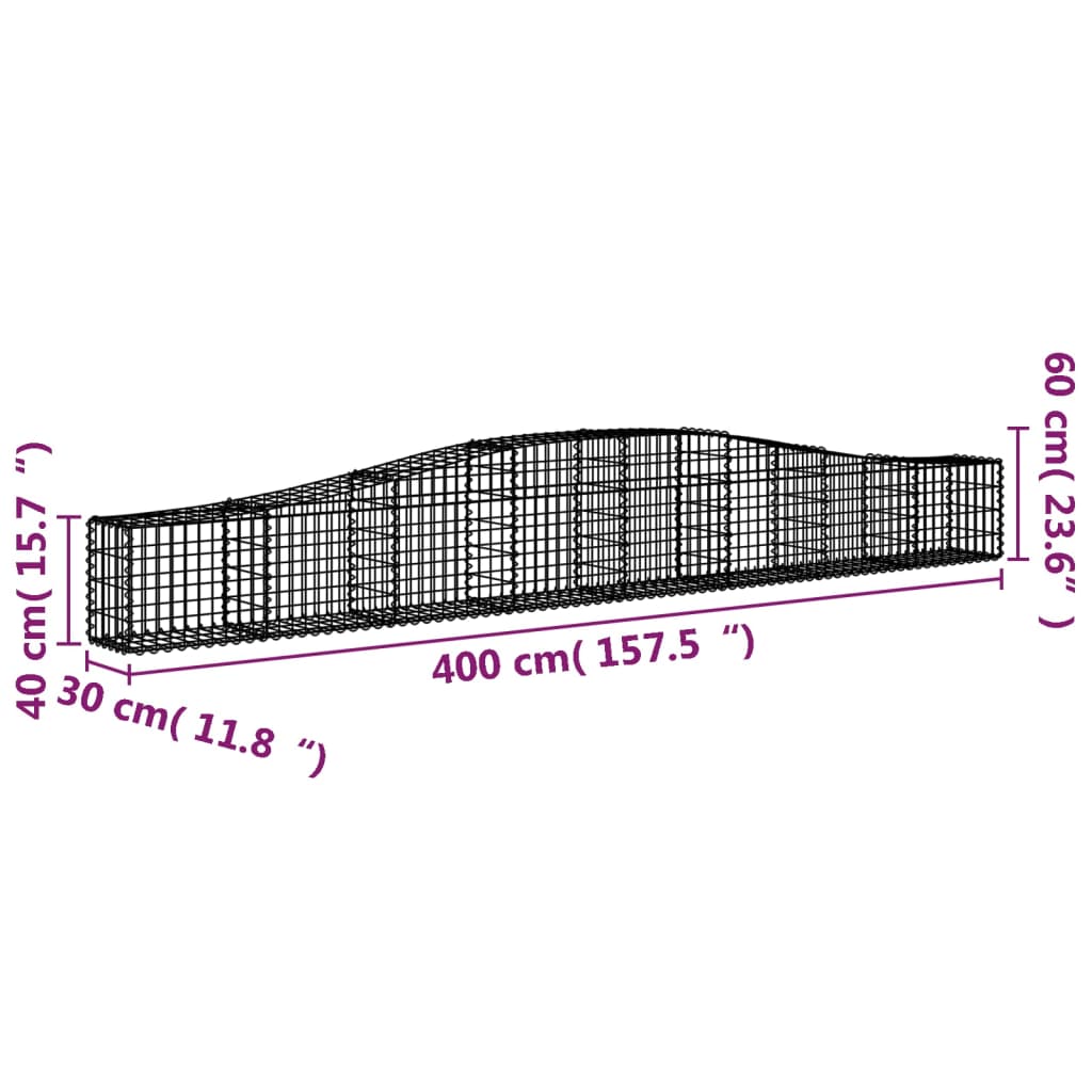 Cesti Gabbioni ad Arco 3 pz 400x30x40/60 cm Ferro Zincato