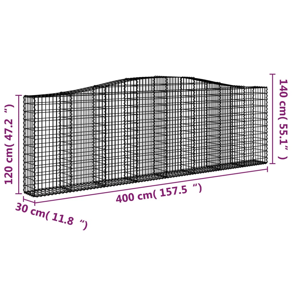 Cesti Gabbioni ad Arco 6 pz 400x30x120/140 cm Ferro Zincato