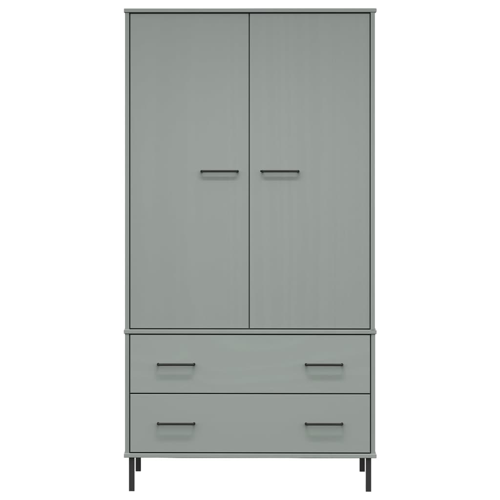 Armadio Gambe Metallo Grigio 90x55x172,5 cm Legno Massello OSLO