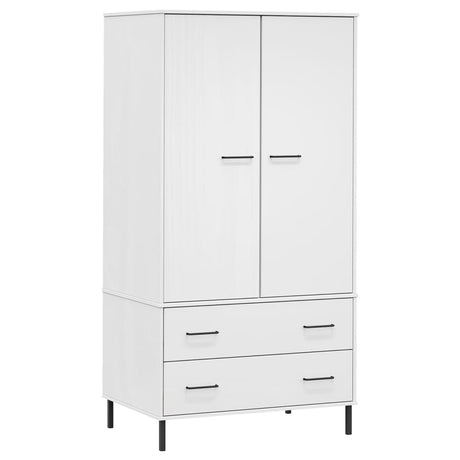 Armadio Gambe Metallo Bianco 90x55x172,5 cm Legno Massello OSLO