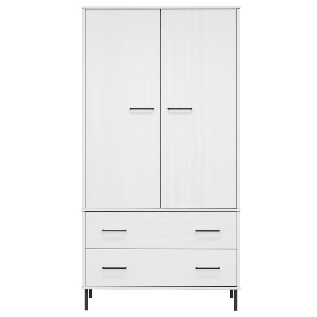 Armadio Gambe Metallo Bianco 90x55x172,5 cm Legno Massello OSLO