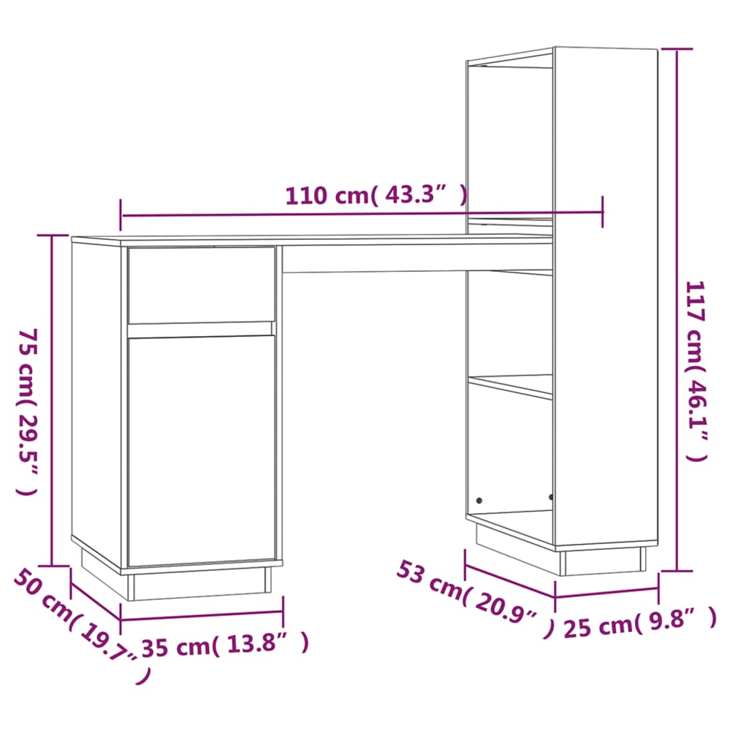 Scrivania Miele 110x53x117 cm in Legno Massello di Pino