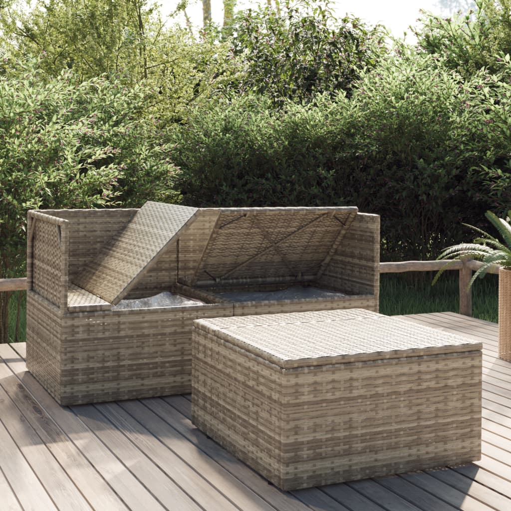 Set Divani da Giardino 3 pz con Cuscini in Polyrattan Grigio