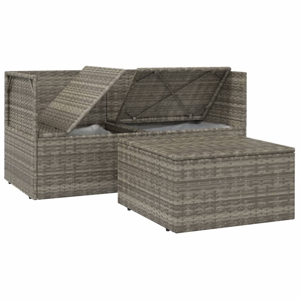 Set Divani da Giardino 3 pz con Cuscini in Polyrattan Grigio