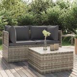 Set Divani da Giardino 3 pz con Cuscini in Polyrattan Grigio