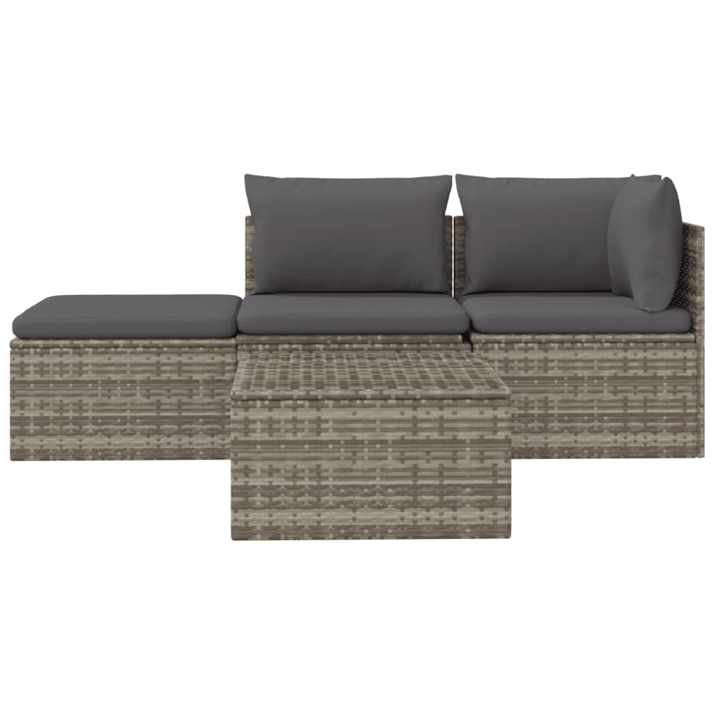 Set Divani da Giardino 4 pz con Cuscini in Polyrattan Grigio