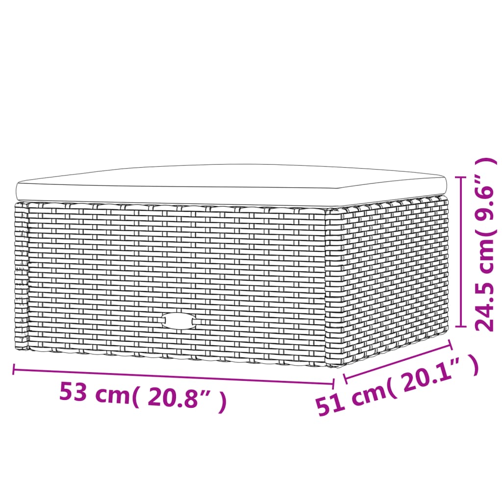 Poggiapiedi da Giardino con Cuscino in Polyrattan Nero