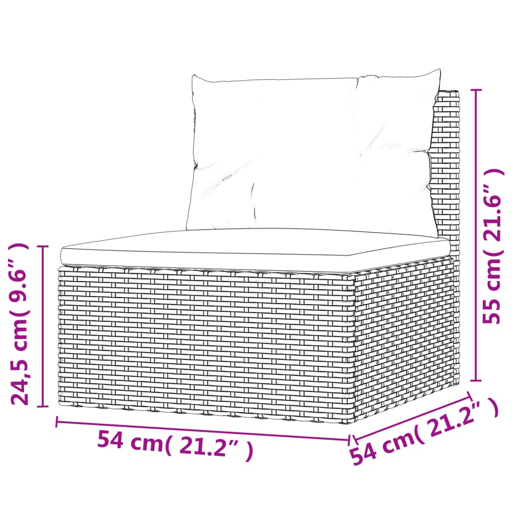 Divano Centrale da Giardino con Cuscini in Polyrattan Grigio