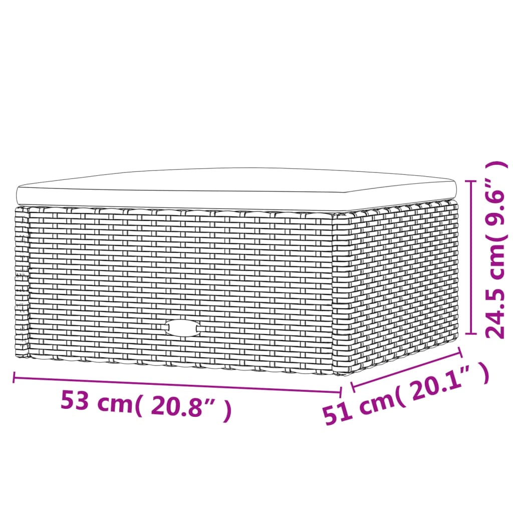 Poggiapiedi da Giardino con Cuscino in Polyrattan Grigio