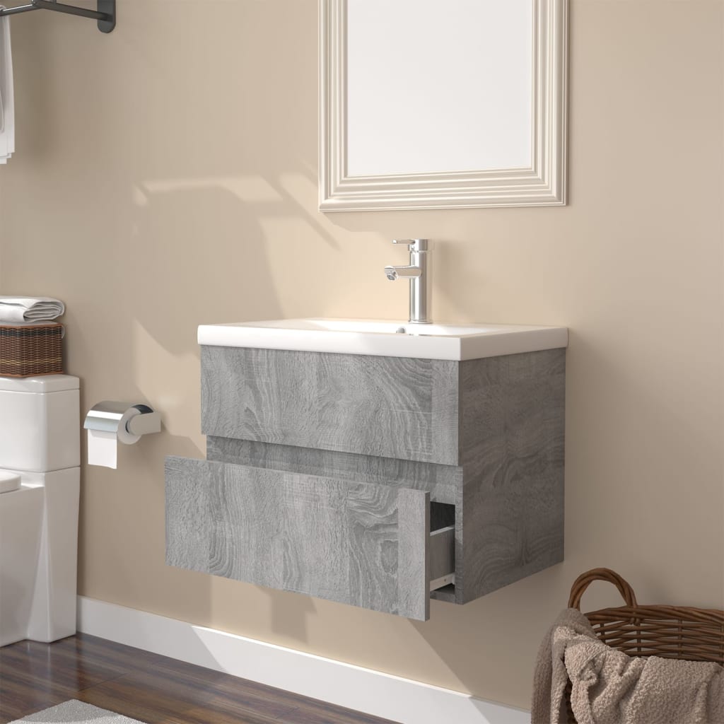 Mobile Bagno e Lavabo Integrato Grigio Sonoma Legno Multistrato