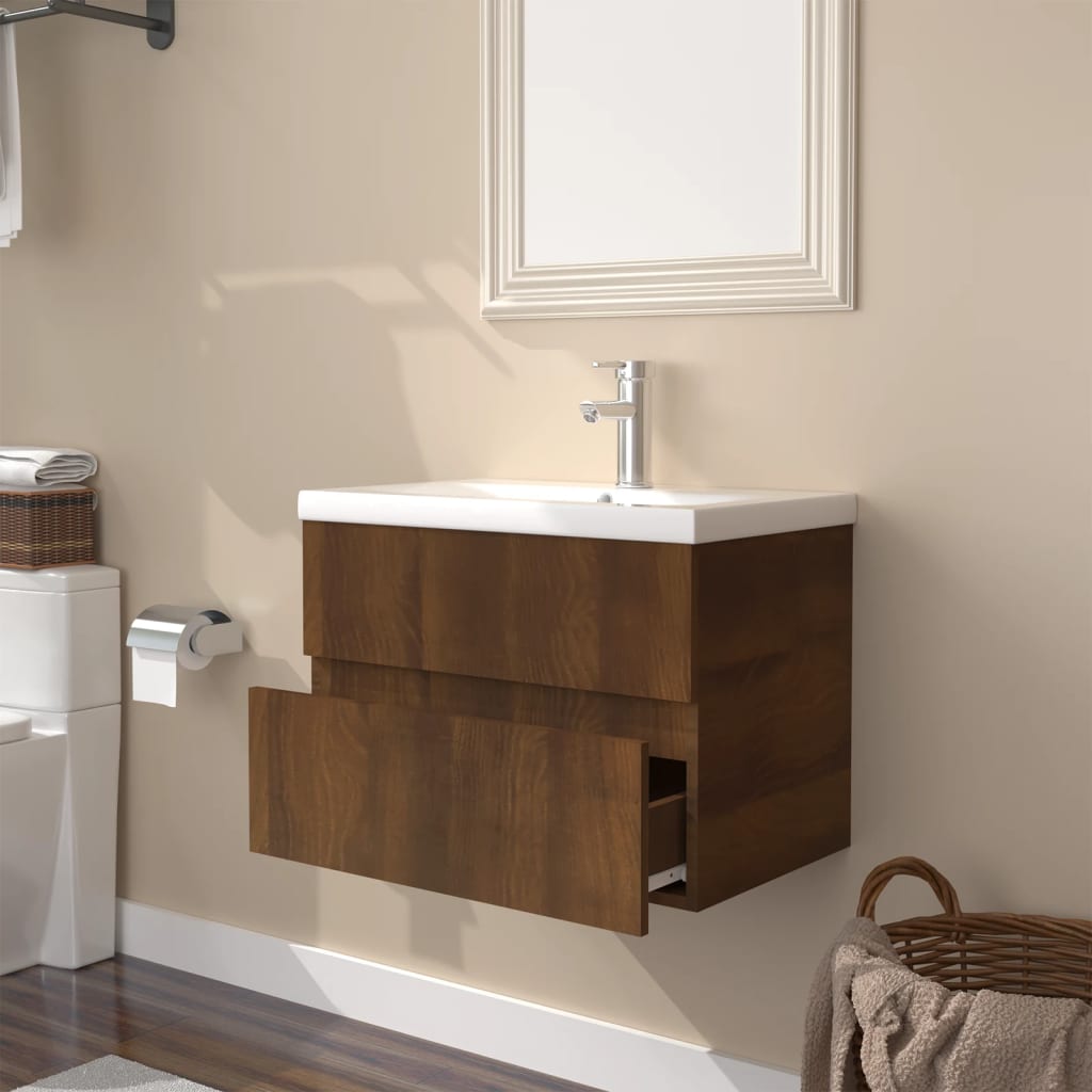 Mobile Bagno Lavabo Integrato Rovere Marrone Legno Multistrato