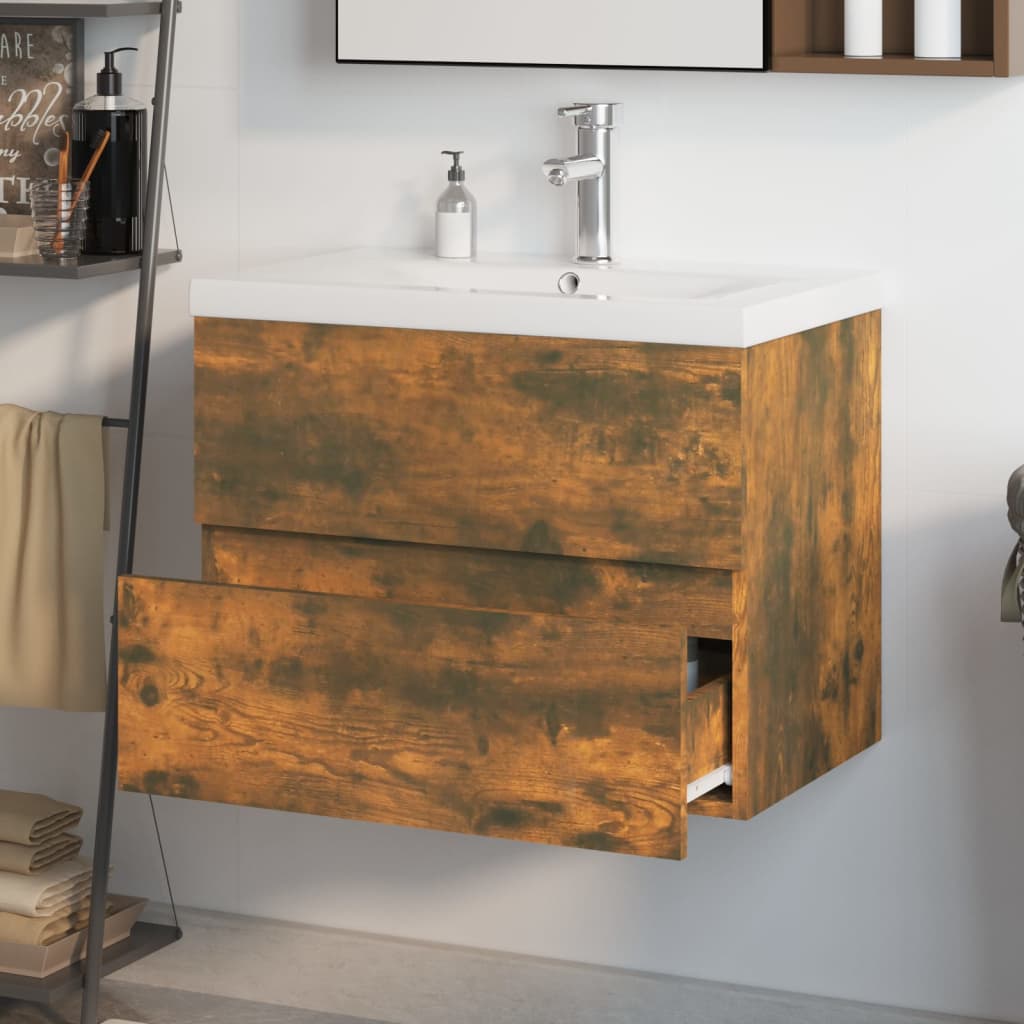 Mobile Bagno con Lavabo Integrato Rovere Fumo Legno Multistrato