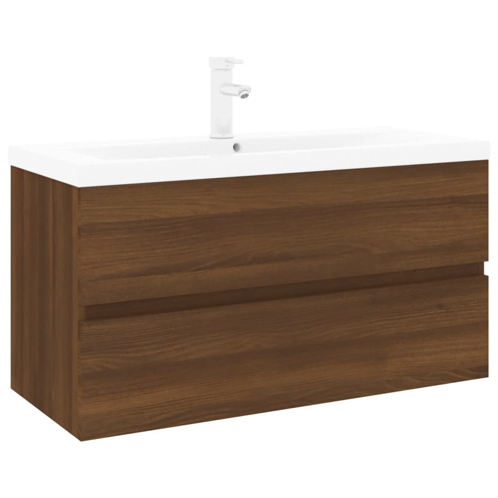 Mobile Bagno Lavabo Integrato Rovere Marrone Legno Multistrato