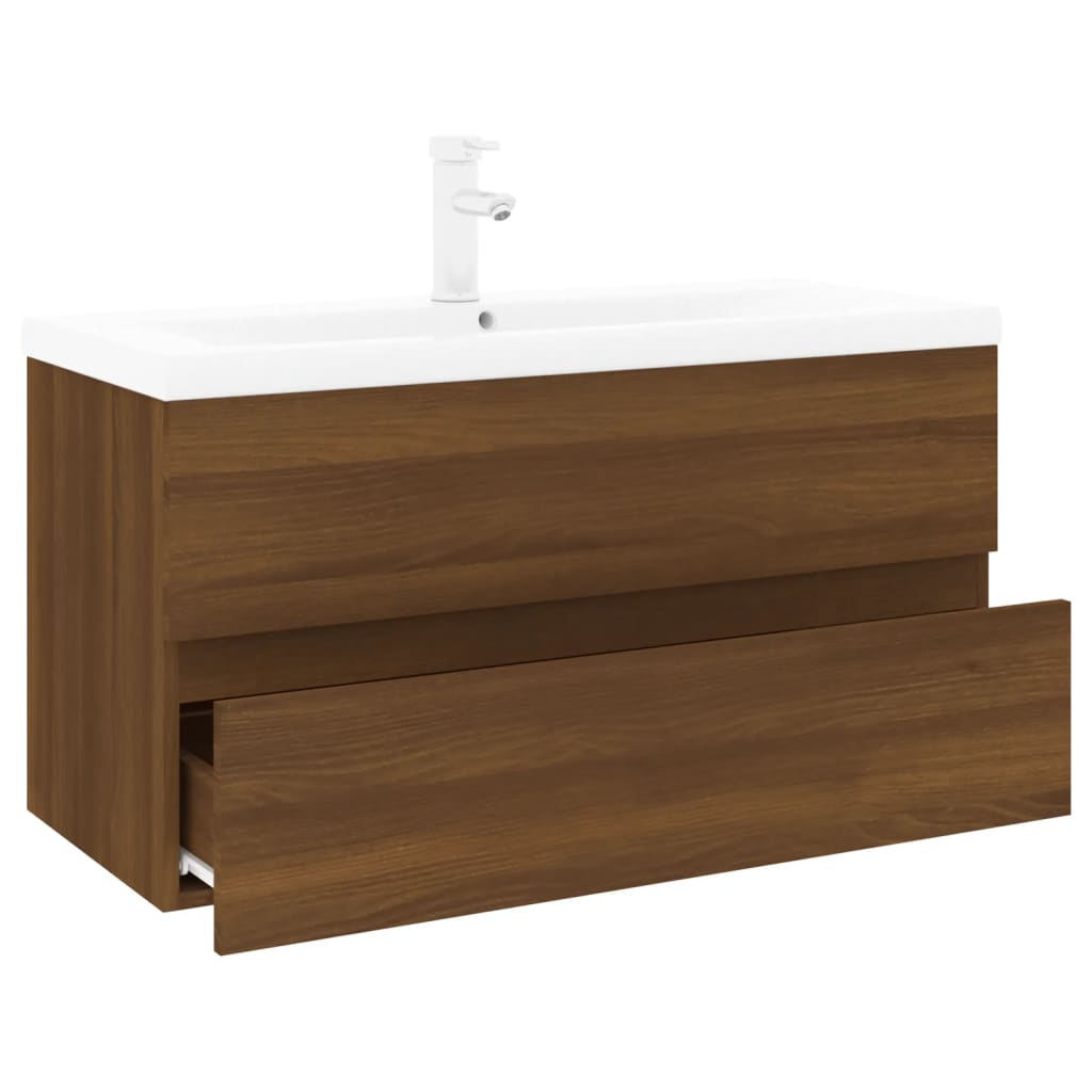 Mobile Bagno Lavabo Integrato Rovere Marrone Legno Multistrato