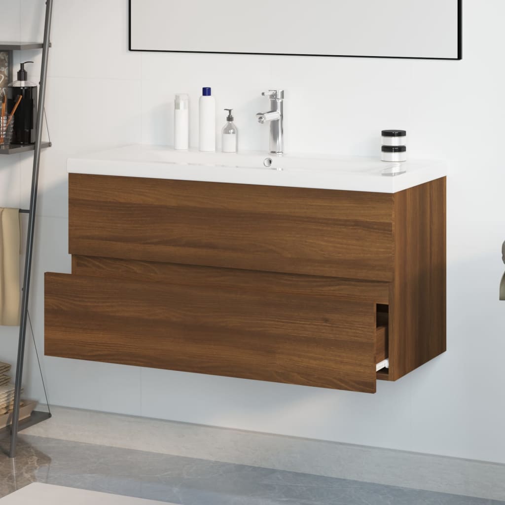 Mobile Bagno Lavabo Integrato Rovere Marrone Legno Multistrato