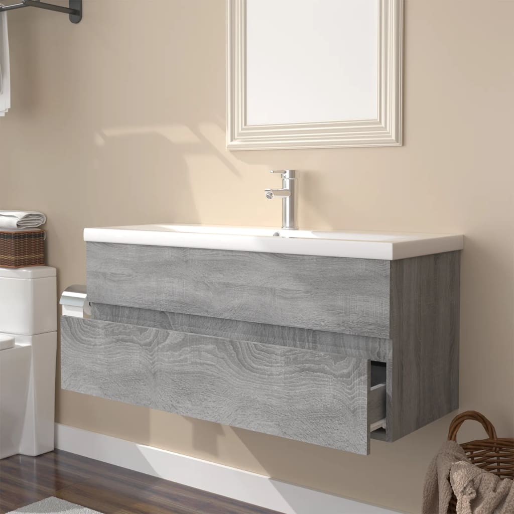 Mobile Bagno e Lavabo Integrato Grigio Sonoma Legno Multistrato