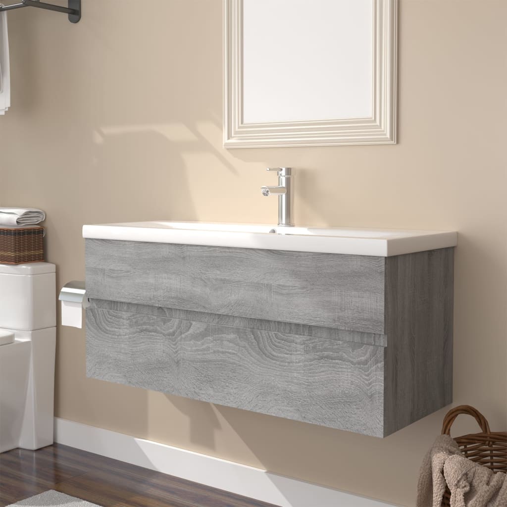 Mobile Bagno e Lavabo Integrato Grigio Sonoma Legno Multistrato