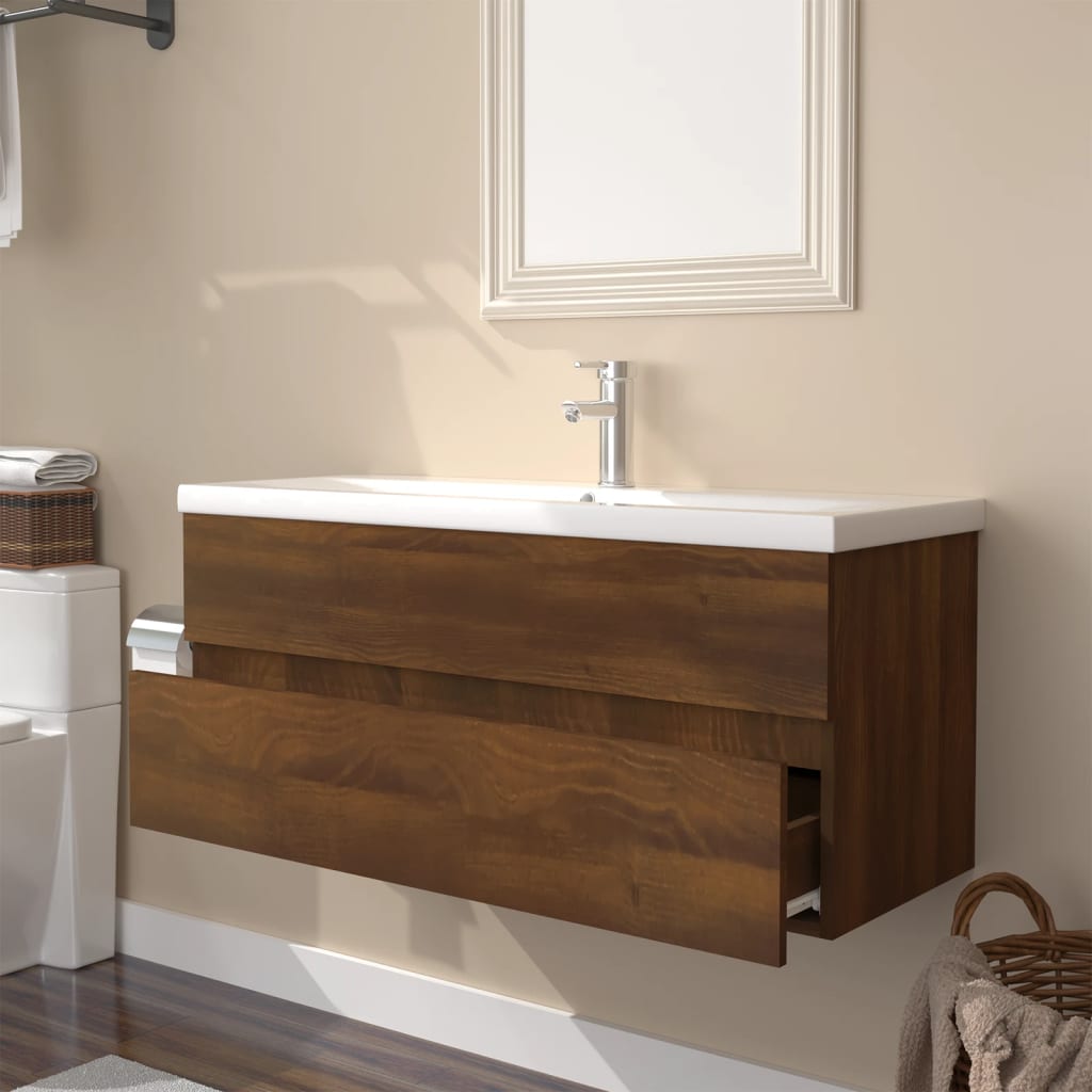 Mobile Bagno Lavabo Integrato Rovere Marrone Legno Multistrato