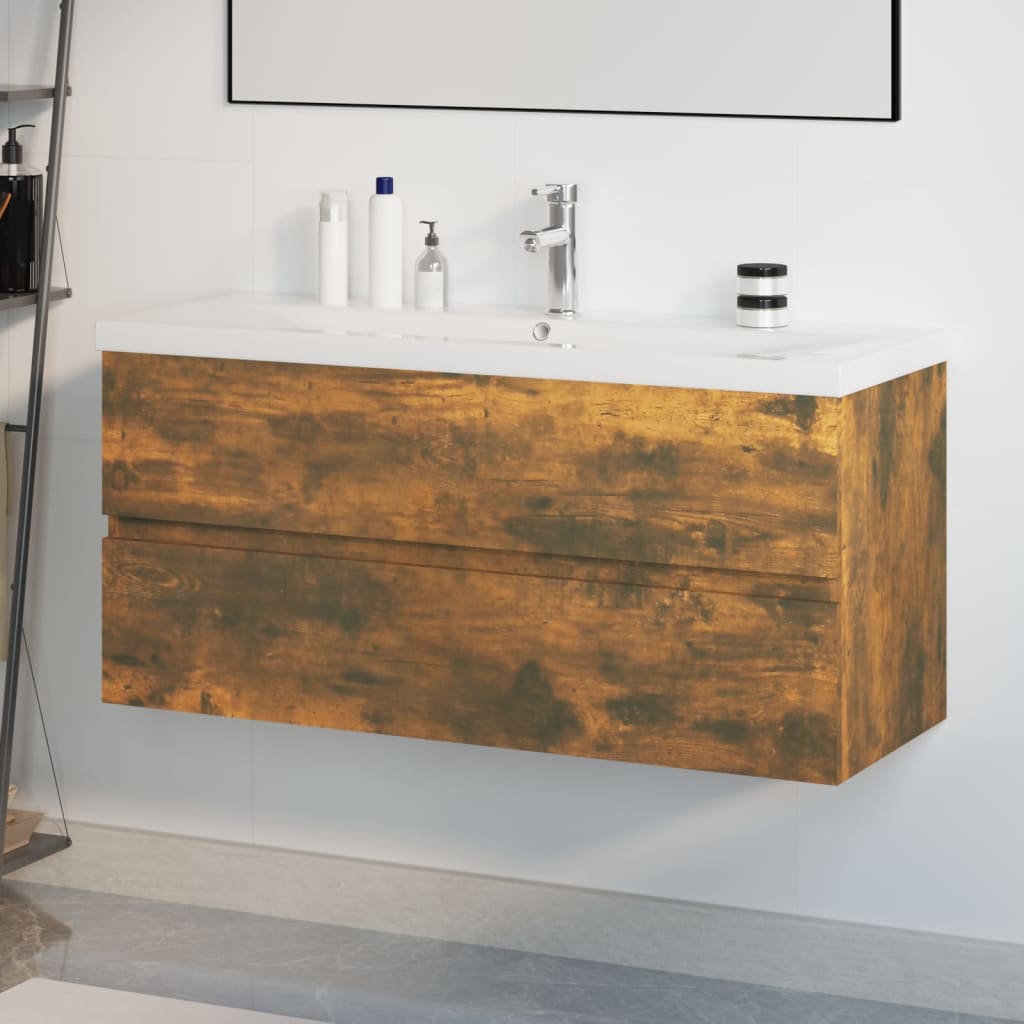 Mobile Bagno con Lavabo Integrato Rovere Fumo Legno Multistrato