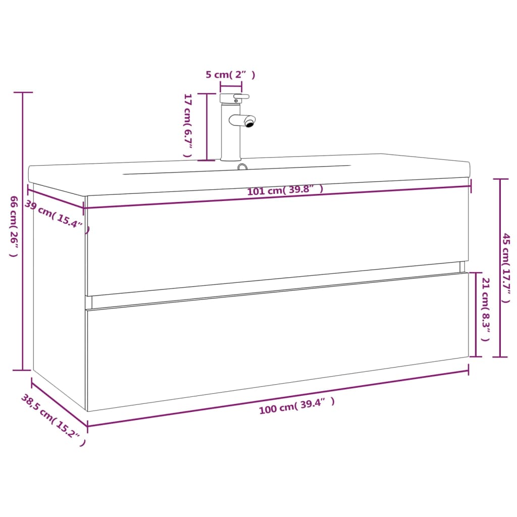 Mobile Bagno Lavabo Integrato Rovere Marrone Legno Multistrato